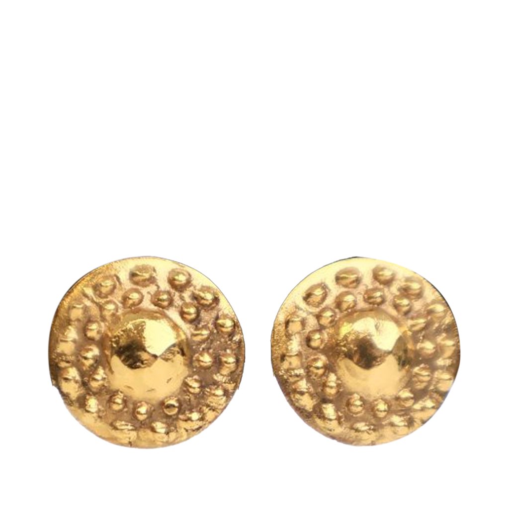 Chanel Gold Plated Round Clip On Earrings