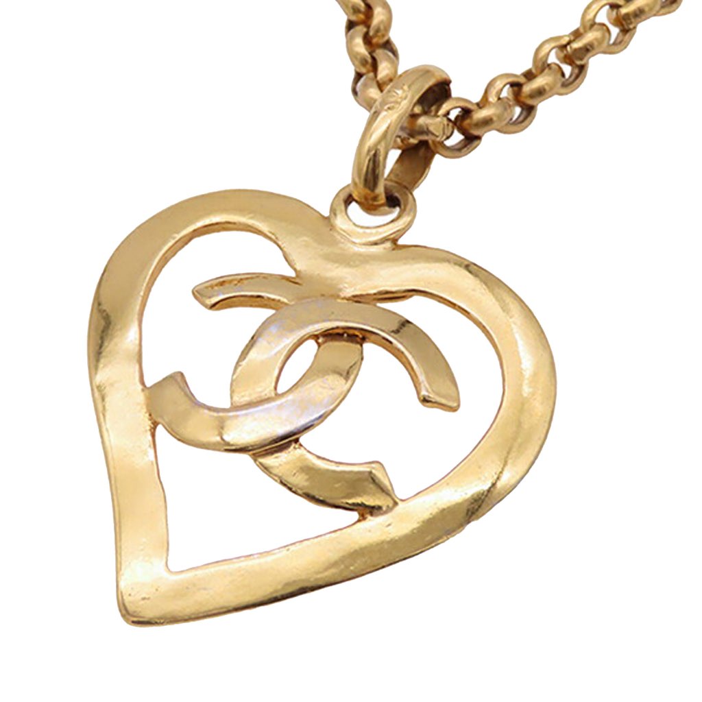 Chanel CC Gold Plated Heart Pendant Necklace - 2