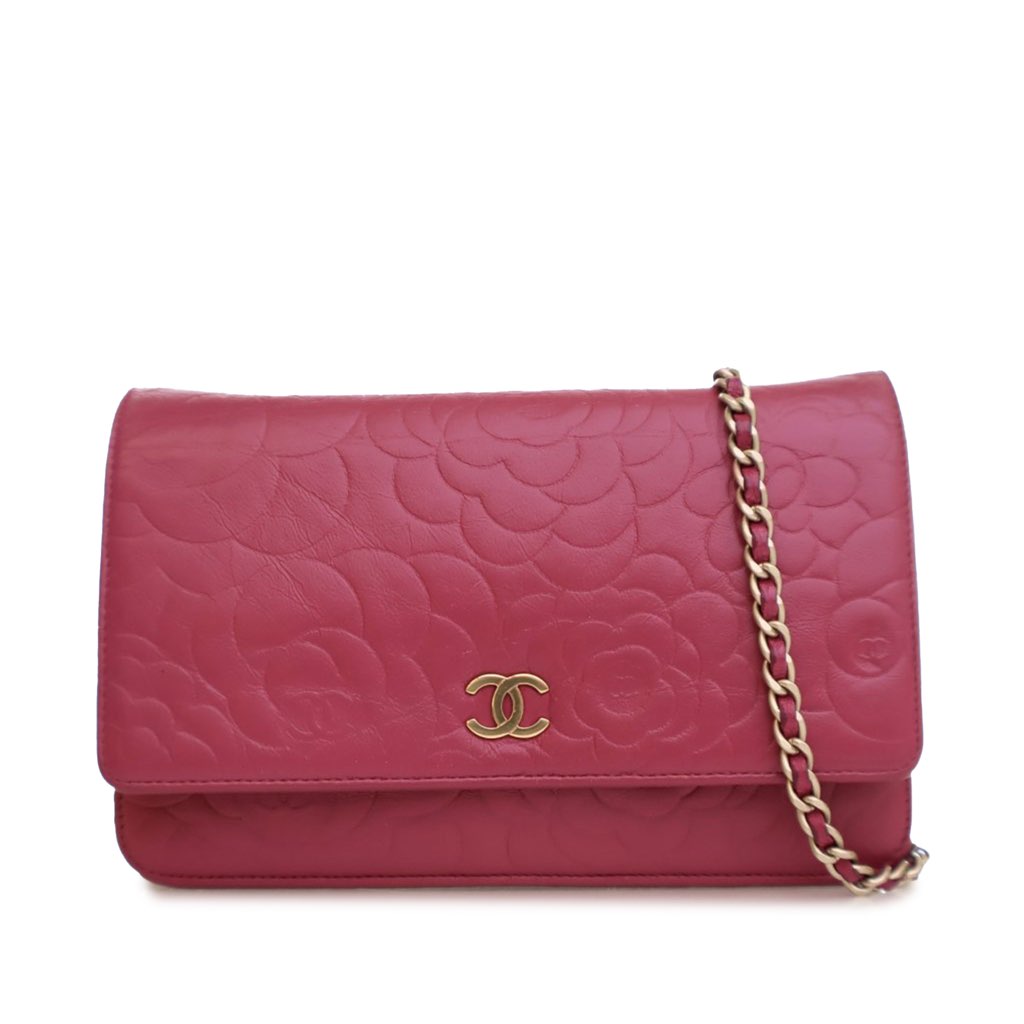 Chanel Embossed Lambskin Camellia Wallet On Chain