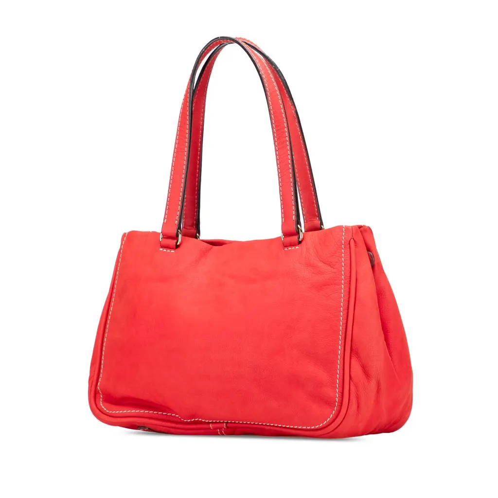 Loewe Nubuck Anagram Madrid Fringe Shoulder Bag Red Leather Very good - Back View