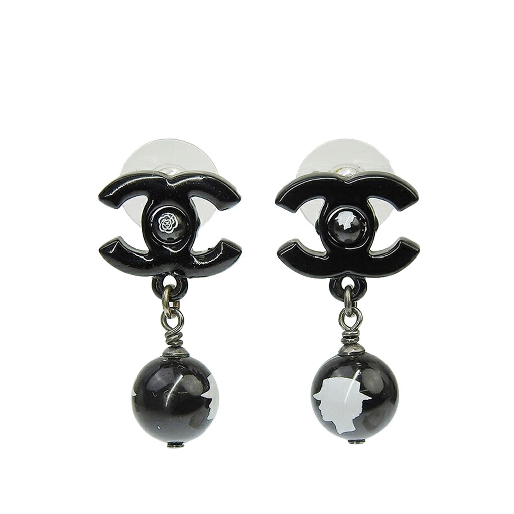 Chanel CC Plastic Drop Push Back Earrings