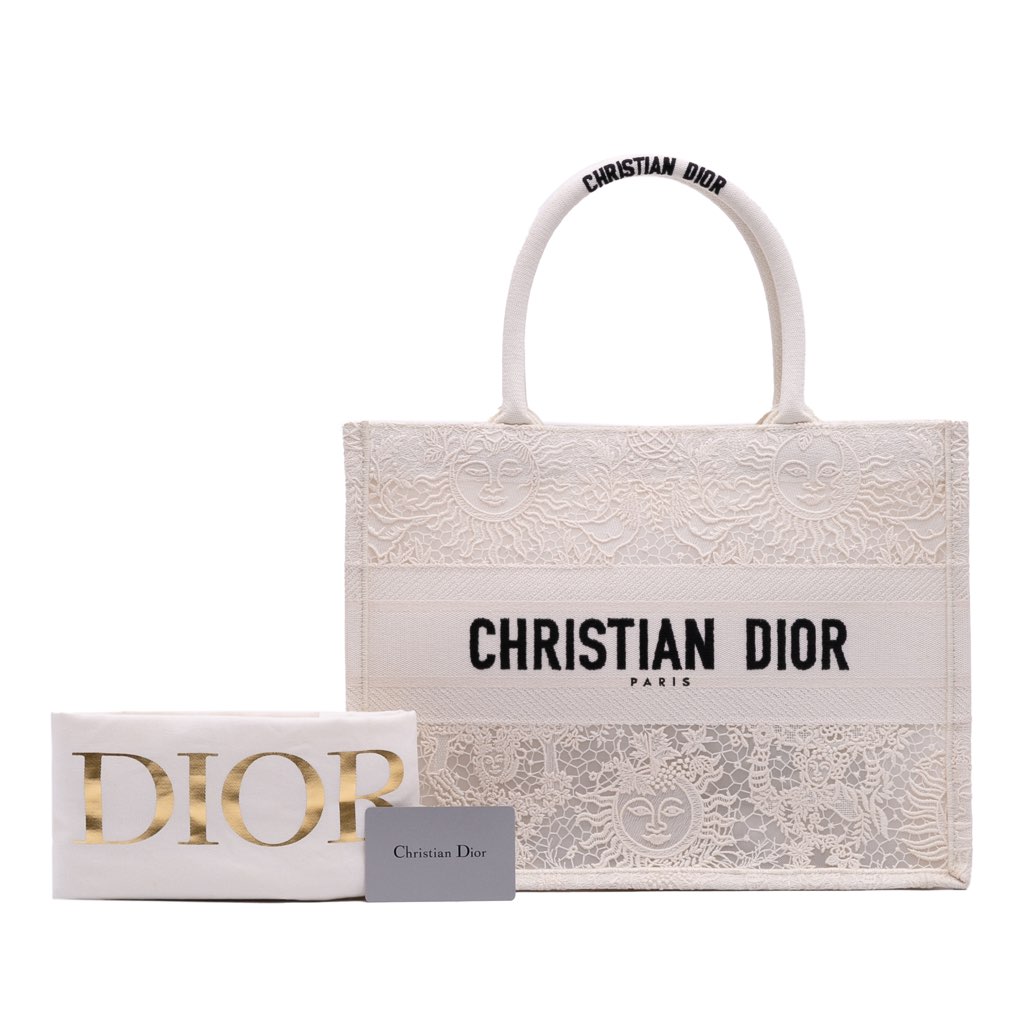 Dior Medium Canvas D Lace Sun Embroidery Book Tote - Image 13