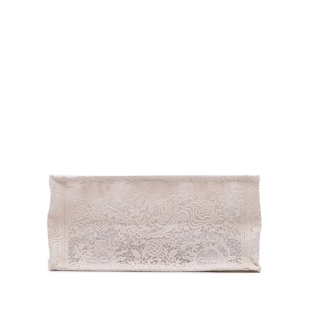 Dior Medium Canvas D Lace Sun Embroidery Book Tote White Canvas Good - Inside View