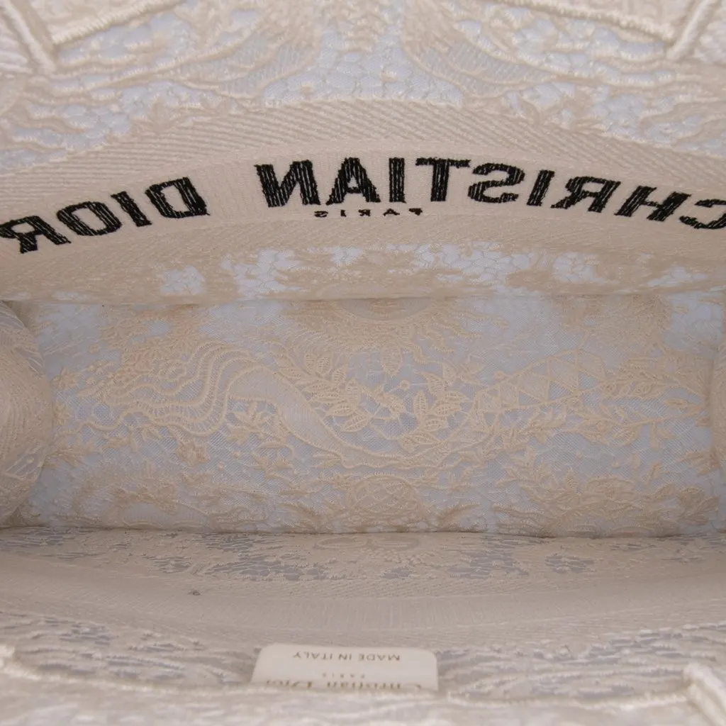 Dior Medium Canvas D Lace Sun Embroidery Book Tote White Canvas Good - Model View