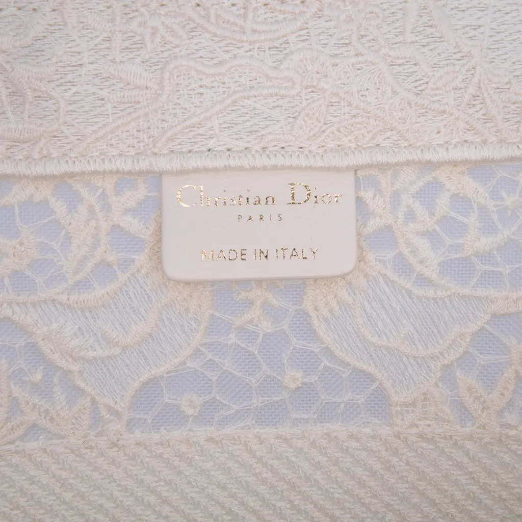 Dior Medium Canvas D Lace Sun Embroidery Book Tote White Canvas Good - Box View