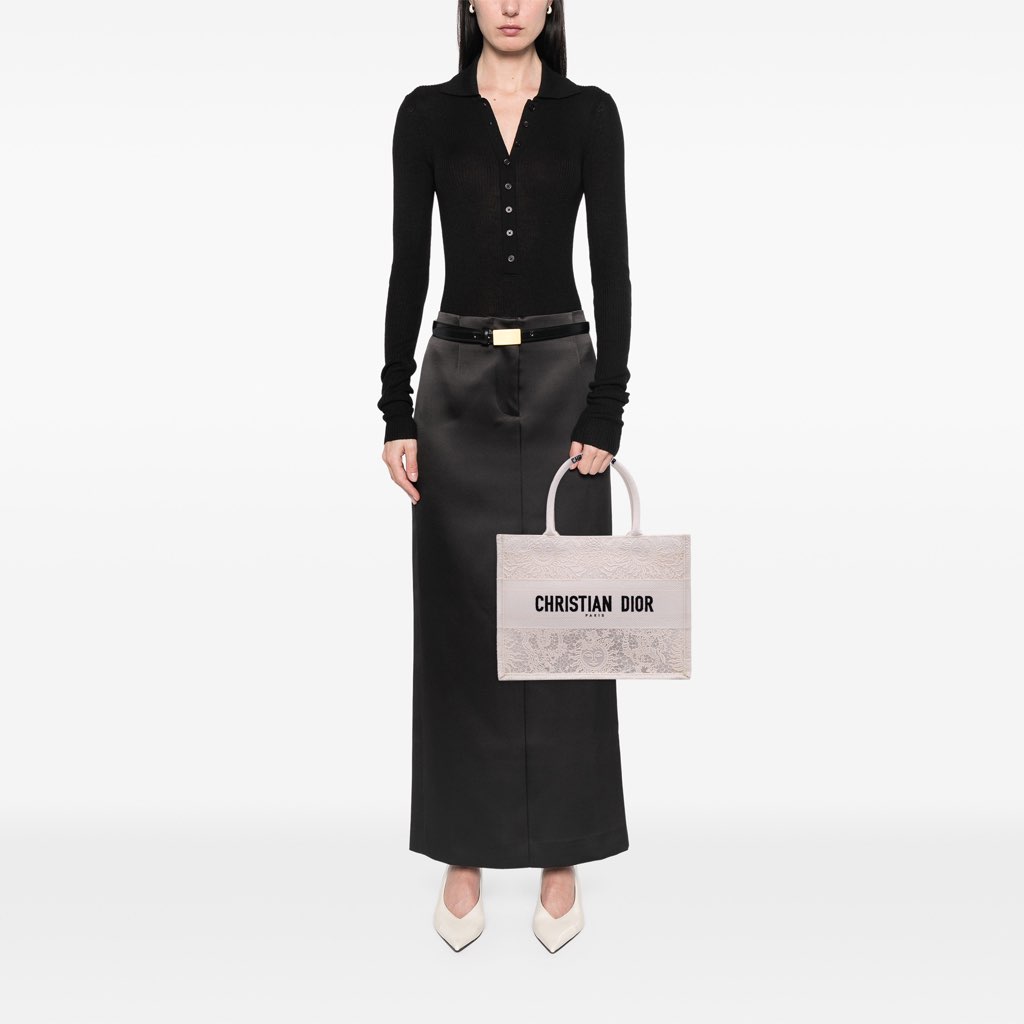 Dior Medium Canvas D Lace Sun Embroidery Book Tote - Image 12