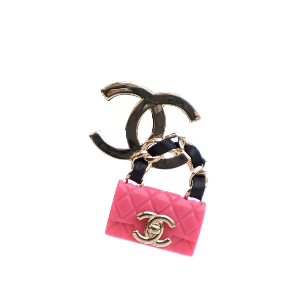 Chanel Gold Plated Calfskin Resin CC Handbag Push Back Earrings - 3