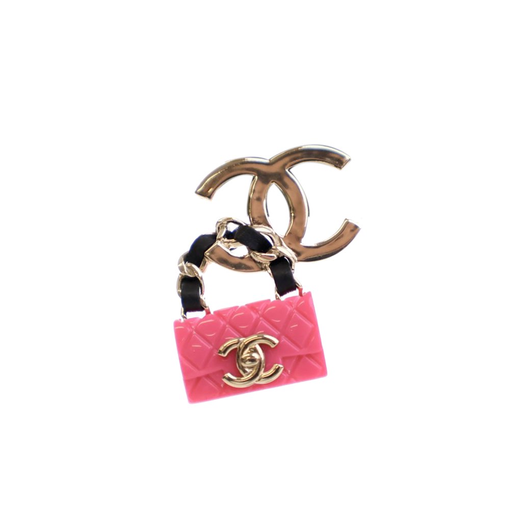 Chanel Gold Plated Calfskin Resin CC Handbag Push Back Earrings - 4