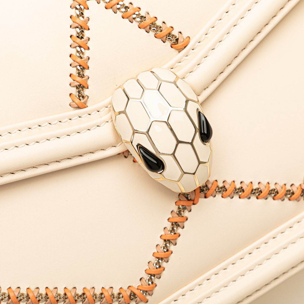 Bvlgari Leather Serpenti Forever Whipstitched Satchel - 4