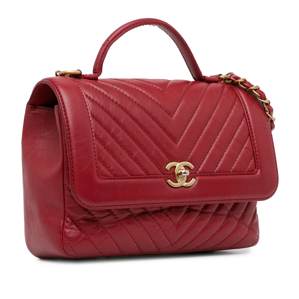 Chanel CC Chevron Calfskin Top Handle Flap - 2