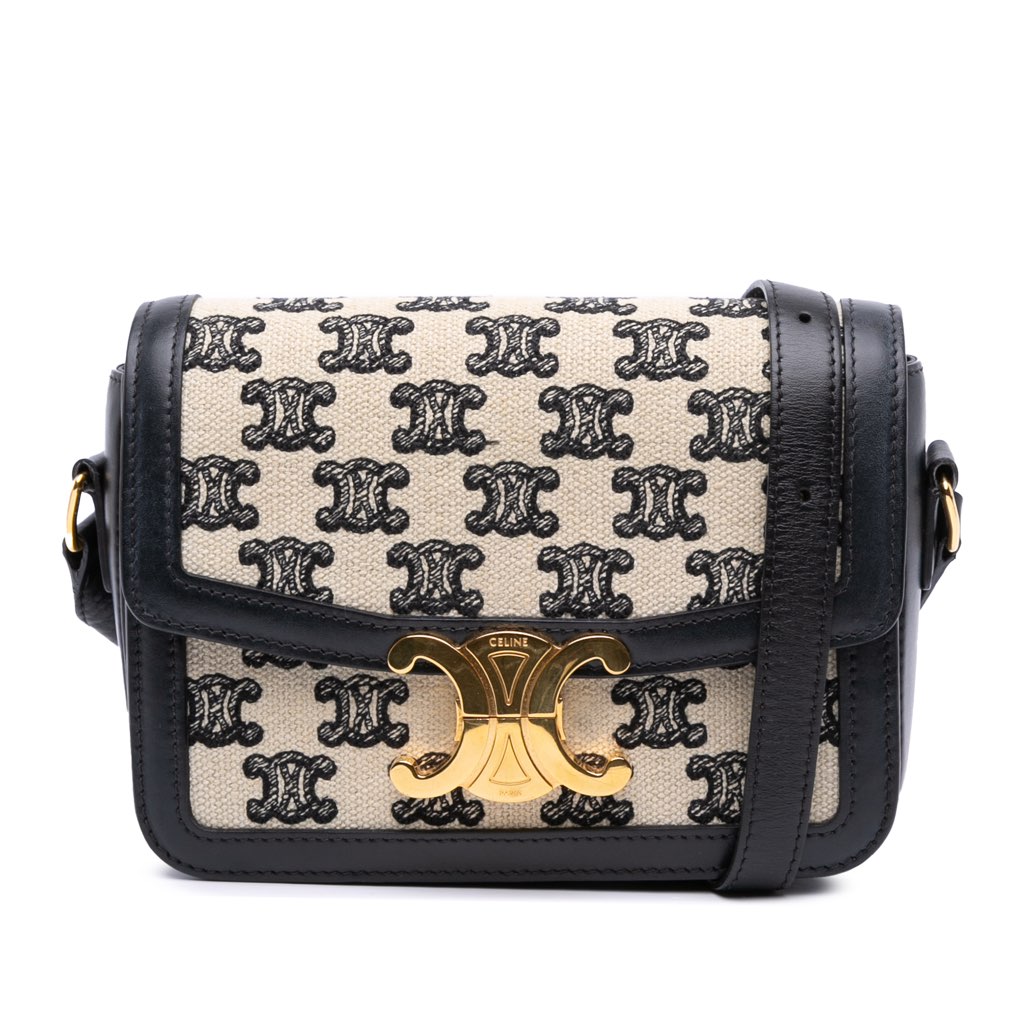 Celine Teen Embroidered Canvas and Calfskin Triomphe Crossbody