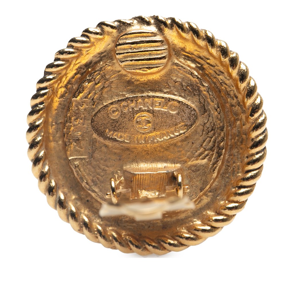 Chanel Gold Plated Faux Pearl Round Clip on Earrings - 3