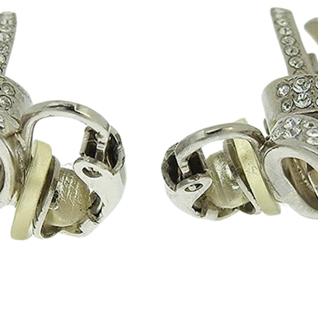 Chanel Silver Rhinestones Ribbon Clip on Earrings - 5