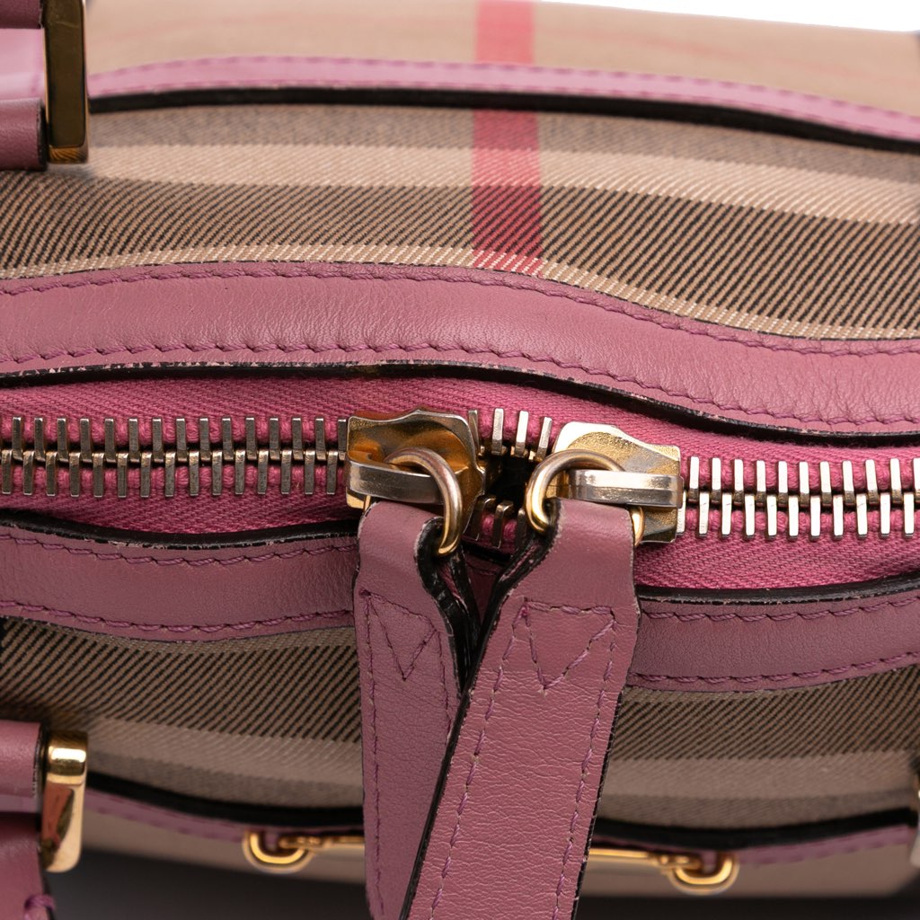 Burberry Small Leather Trimmed House Check Canvas Bridle Orchard Satchel - Detail 2