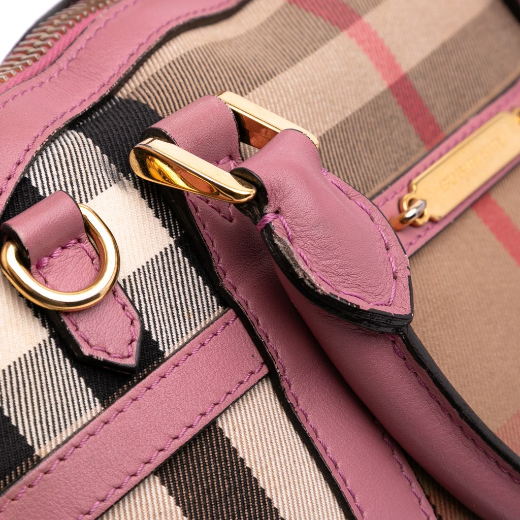 Burberry Small Leather Trimmed House Check Canvas Bridle Orchard Satchel - Image 10