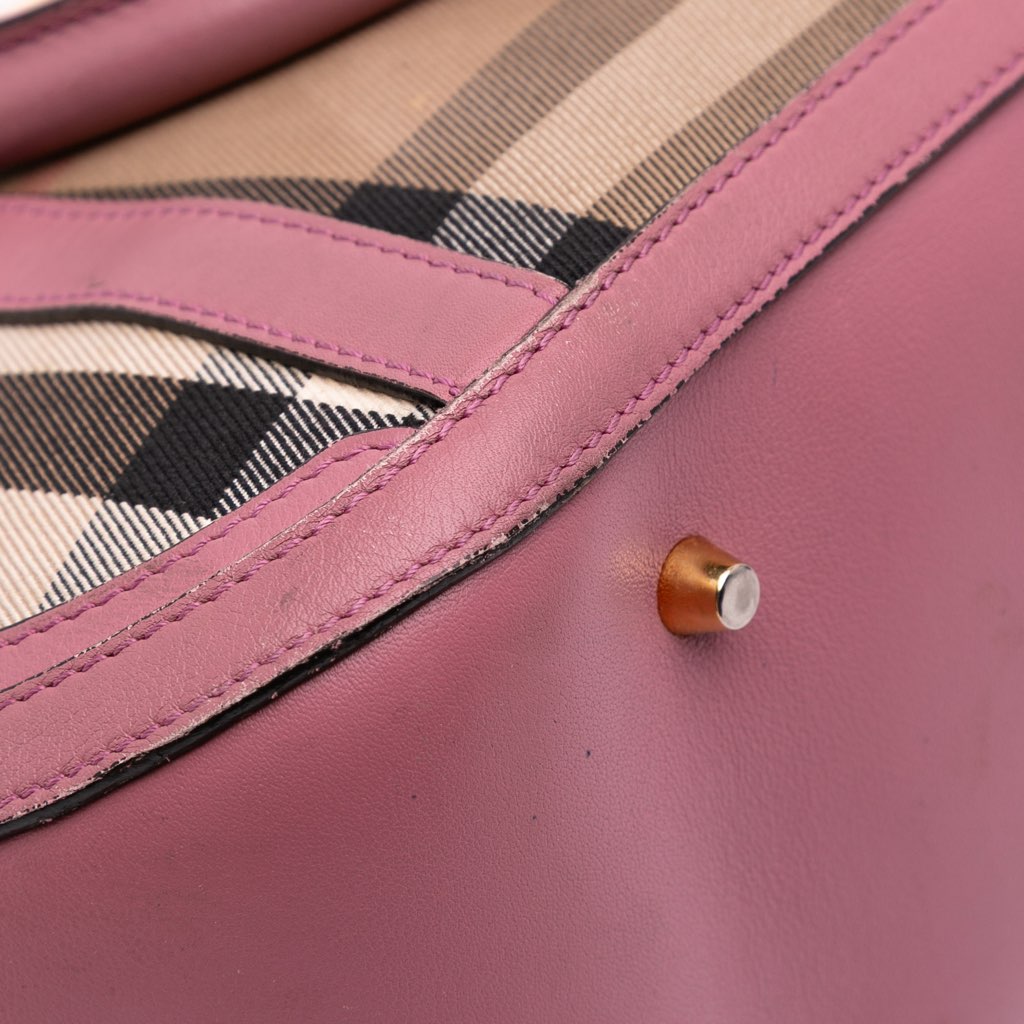 Burberry Small Leather Trimmed House Check Canvas Bridle Orchard Satchel - Image 11