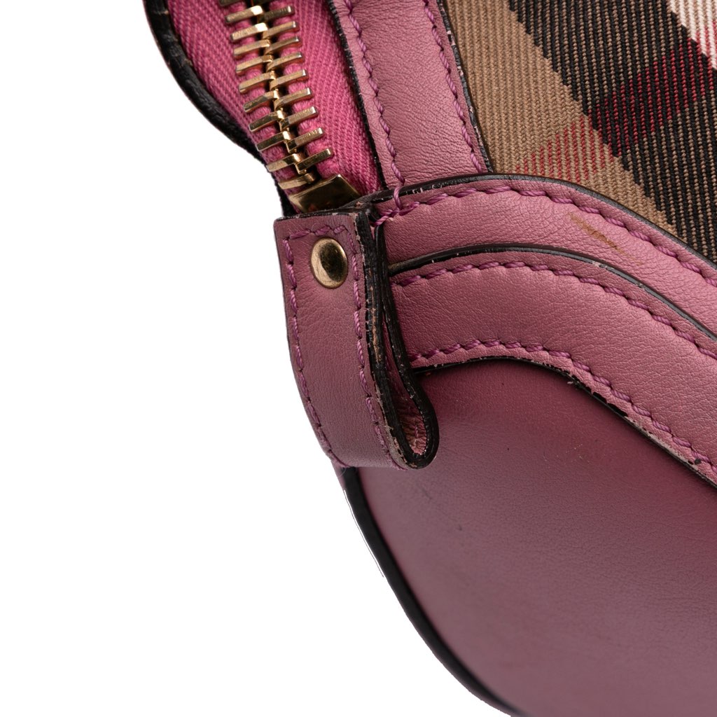 Burberry Small Leather Trimmed House Check Canvas Bridle Orchard Satchel - Image 12