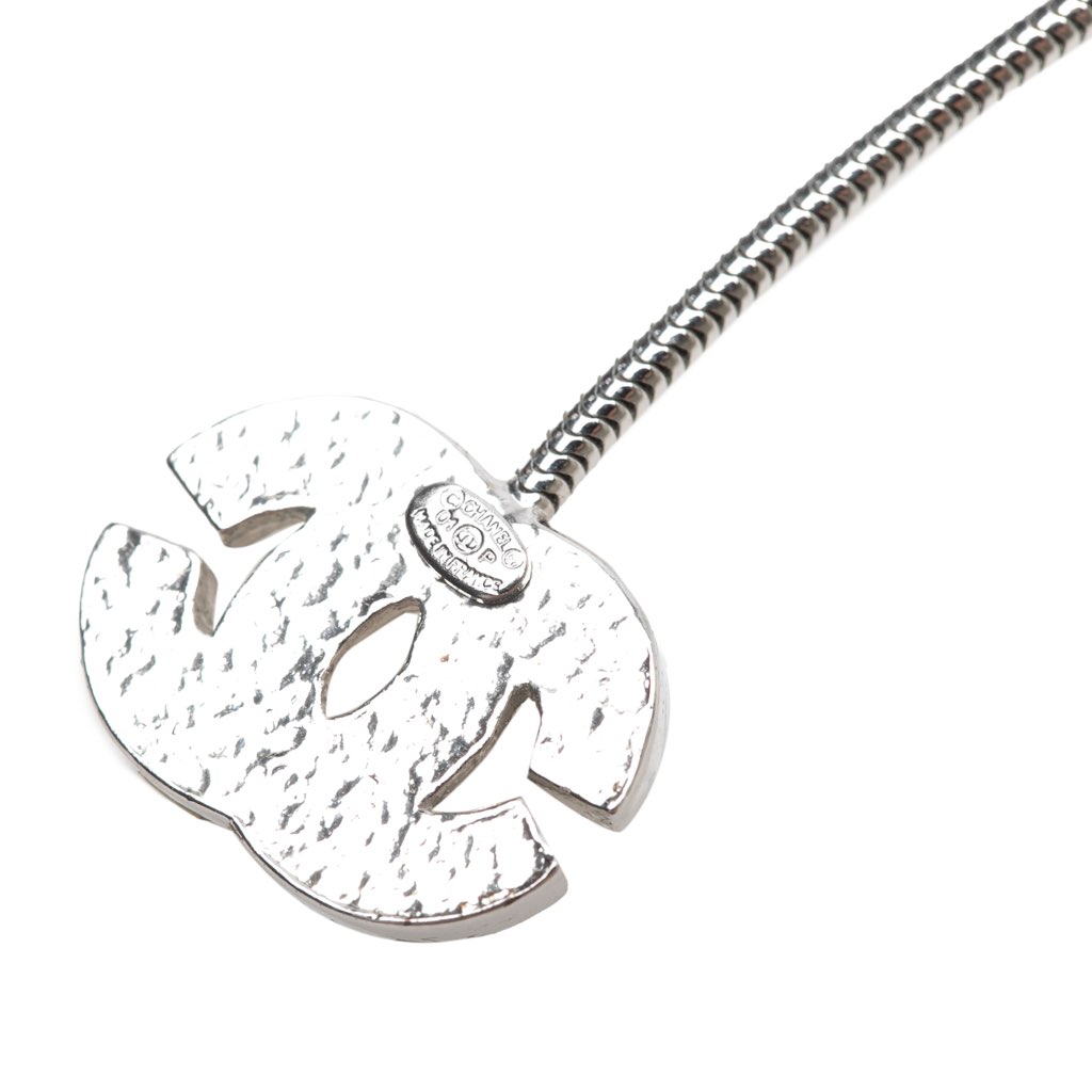 Chanel CC Silver Plated Crystal Drop Push Back Earrings - 3