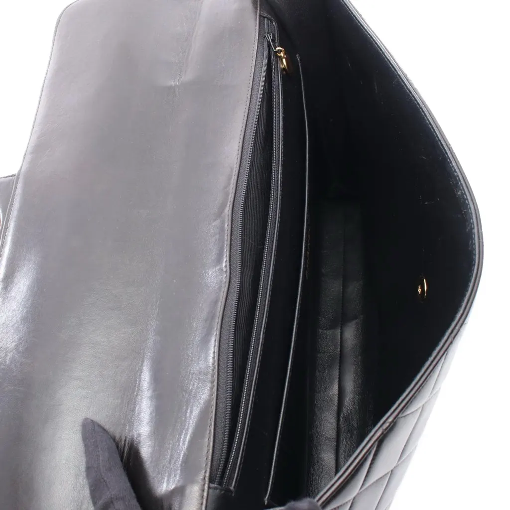 Chanel CC Quilted Lambskin Flap Briefcase Black Leather Good - Inside View