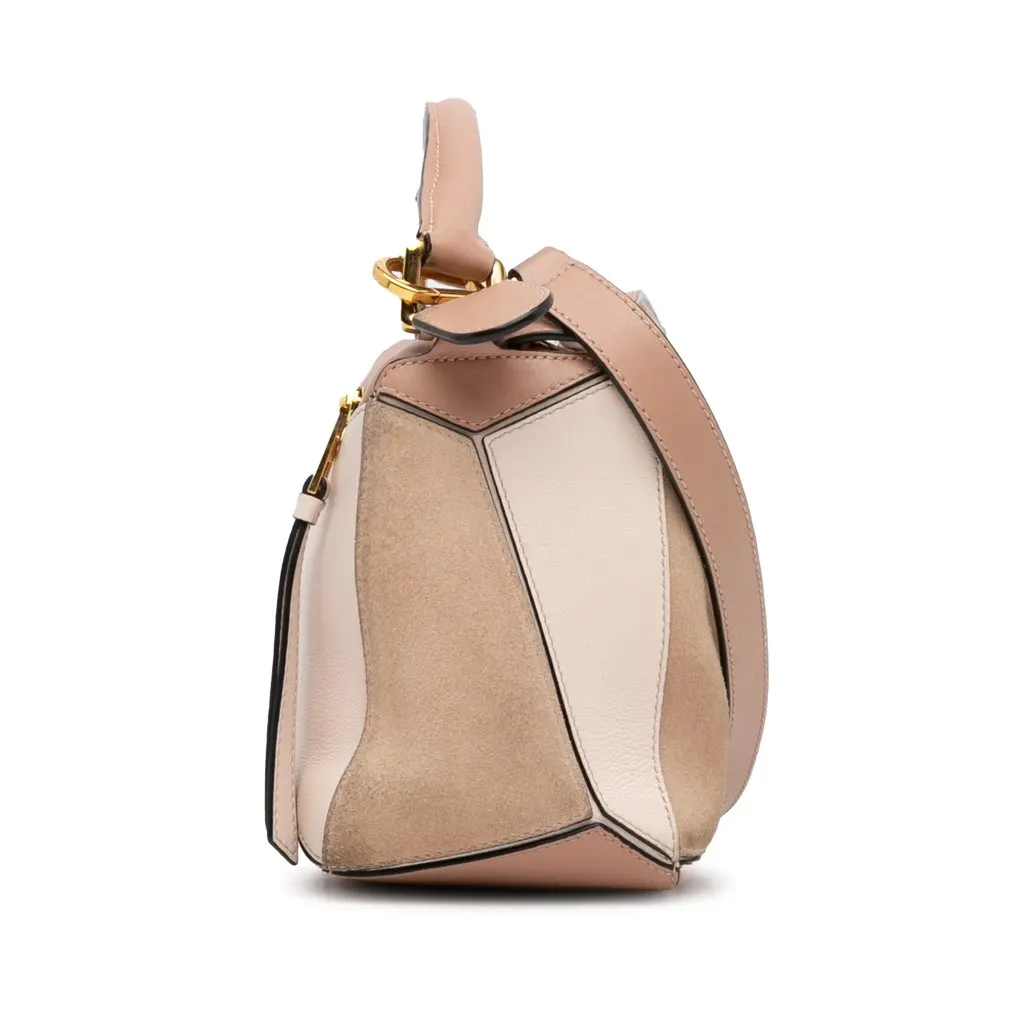 Loewe Small Tricolor Calfskin and Suede Puzzle Satchel Brown Leather Good - Inside View