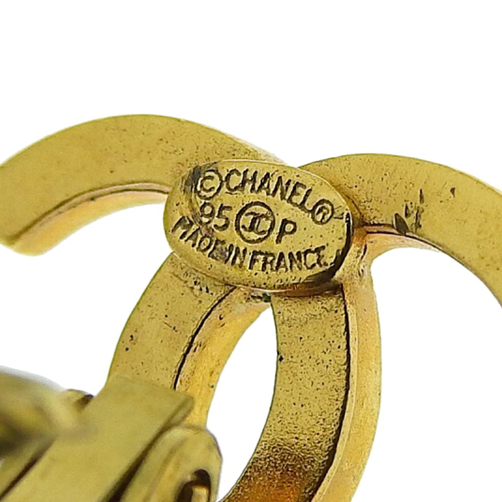 Chanel Gold Plated CC Faux Pearl Drop Clip on Earrings - 4