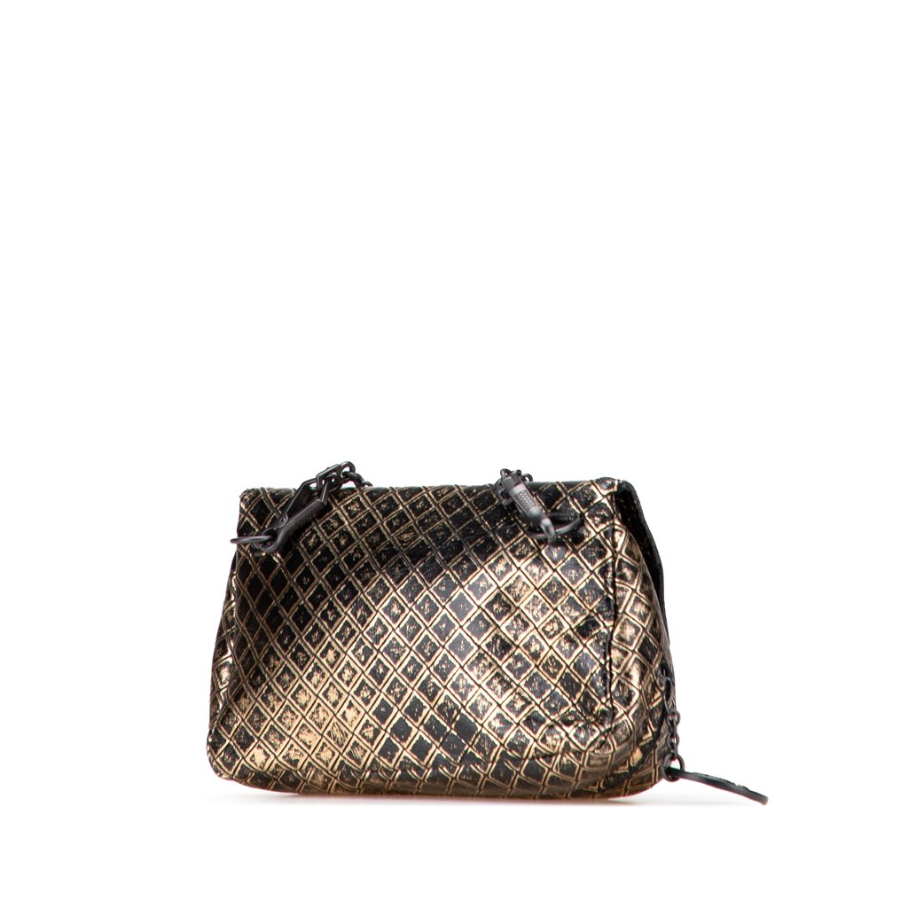 Bottega Veneta Metallic Calfskin Intrecciomirage Chain Flap Crossbody - Back view