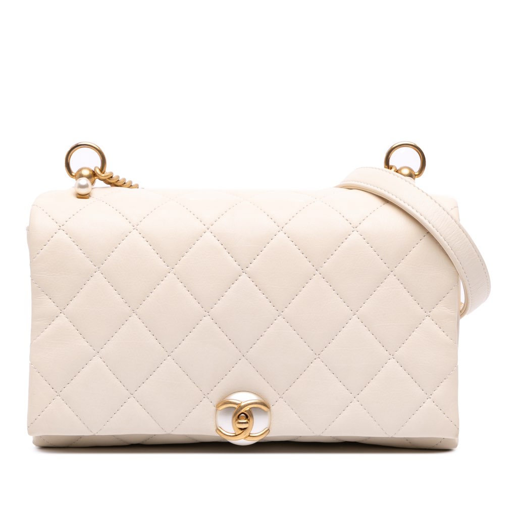 Chanel Quilted Calfskin Pearl CC Accordion Flap