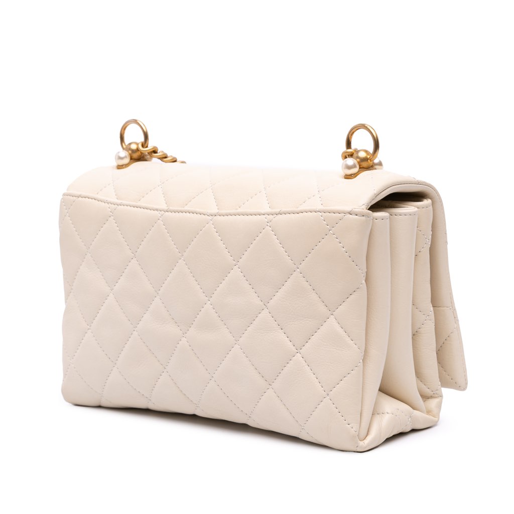 Chanel Quilted Calfskin Pearl CC Accordion Flap - Back view