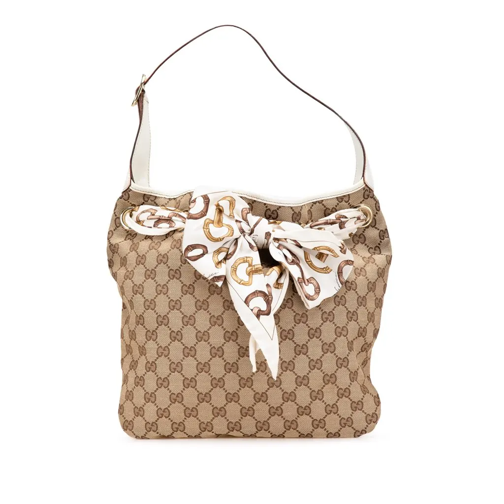 Gucci GG Canvas Positano Hobo Brown Canvas Good - Front View