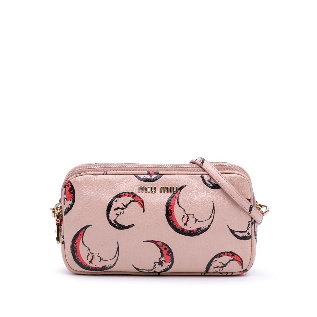 Miu Miu Goatskin Madras Moon Print Double Zip Crossbody