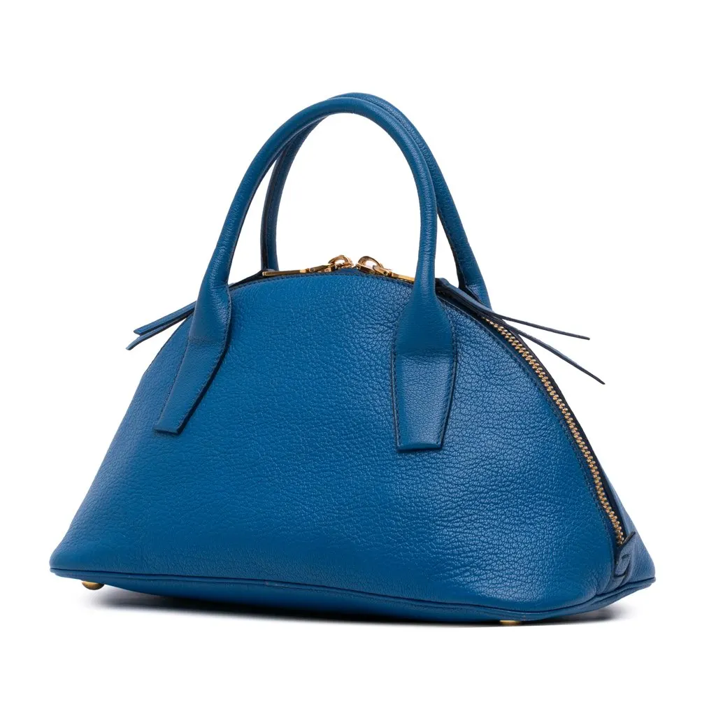 Miu Miu Goatskin Madras Bowling Bag Blue Leather Good - Back View