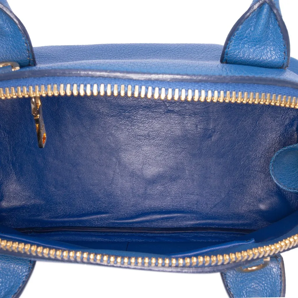 Miu Miu Goatskin Madras Bowling Bag Blue Leather Good - Model View