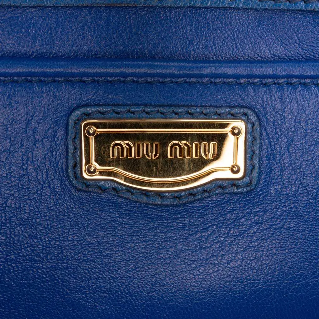 Miu Miu Goatskin Madras Bowling Bag Blue Leather Good - Box View