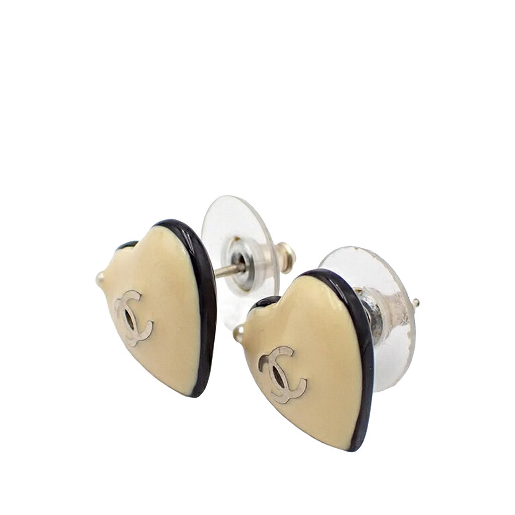 Chanel Resin CC Heart Push Back Earrings - 2