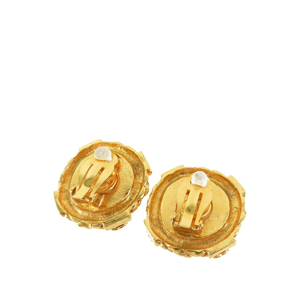 Chanel CC Gold Plated Faux Pearl Clip on Earrings - 2
