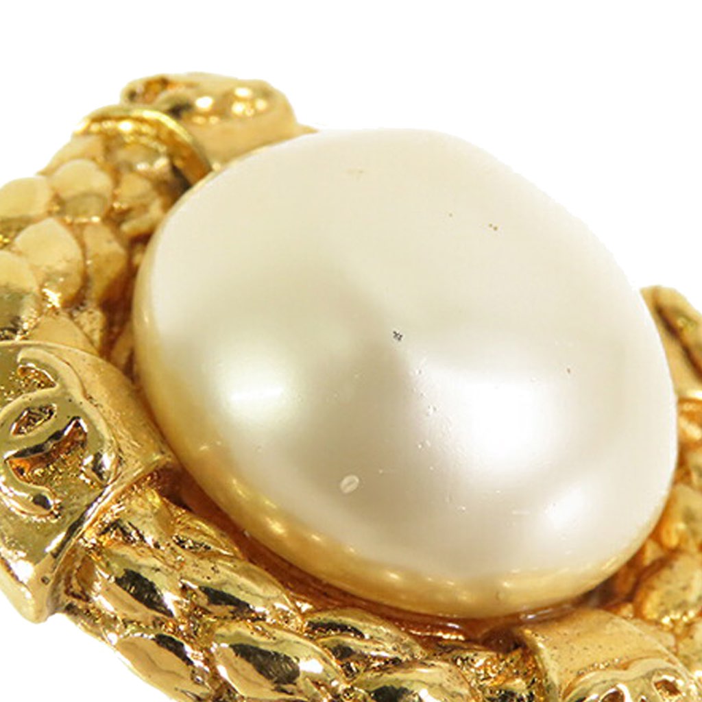 Chanel CC Gold Plated Faux Pearl Clip on Earrings - 3