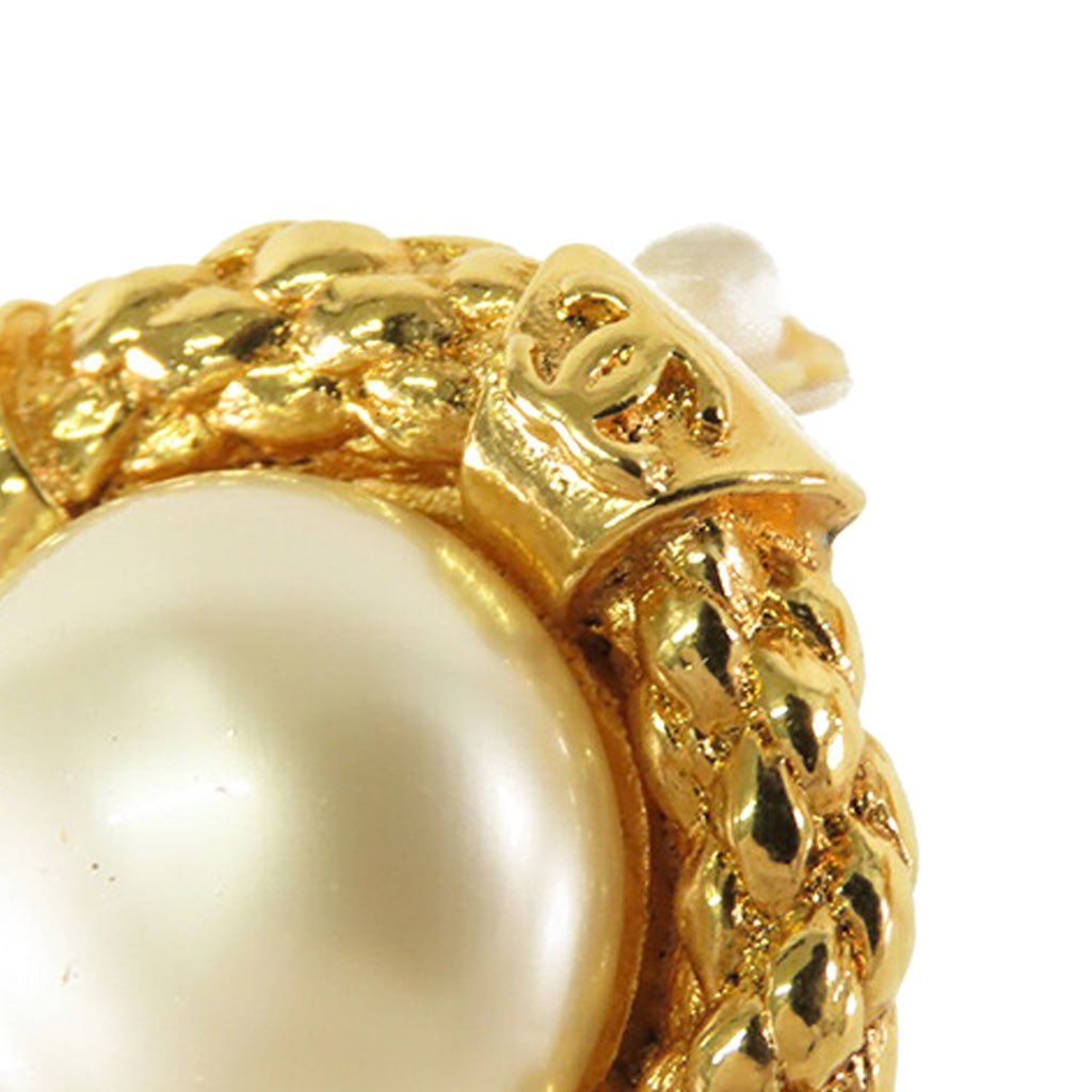 Chanel CC Gold Plated Faux Pearl Clip on Earrings - 5