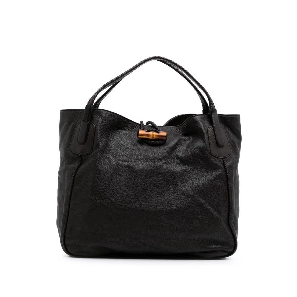 Gucci Large Pebbled Deerskin Bamboo Hip Tote