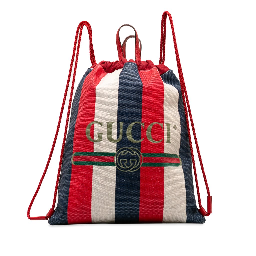 Gucci Canvas Sylvie Stripe Logo Drawstring Backpack