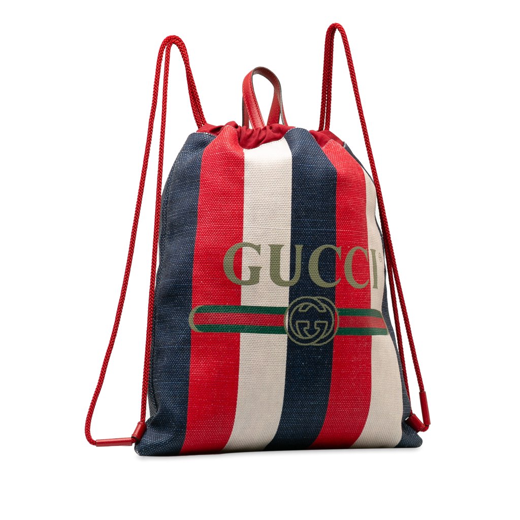 Gucci Canvas Sylvie Stripe Logo Drawstring Backpack - Back view