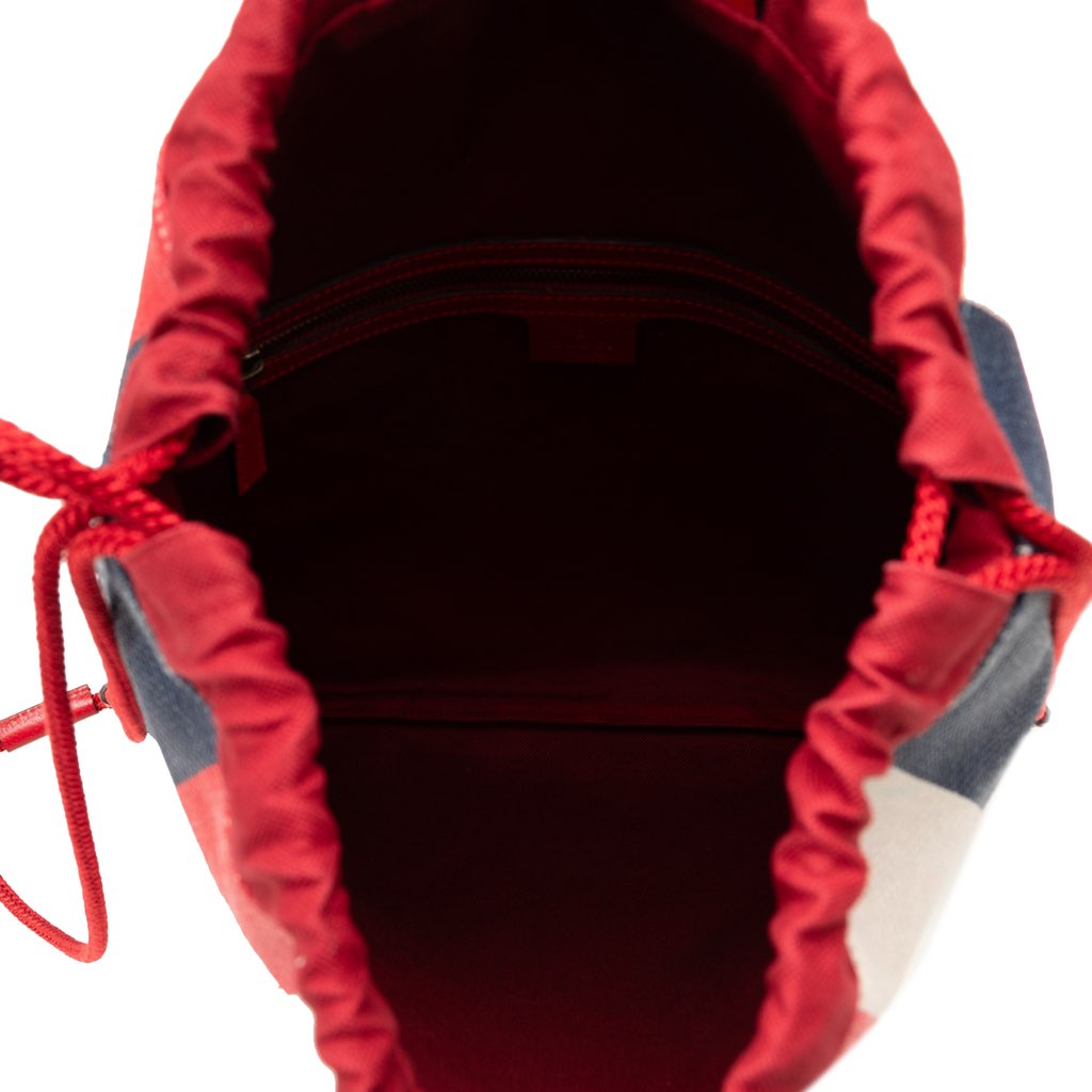 Gucci Canvas Sylvie Stripe Logo Drawstring Backpack - Side view