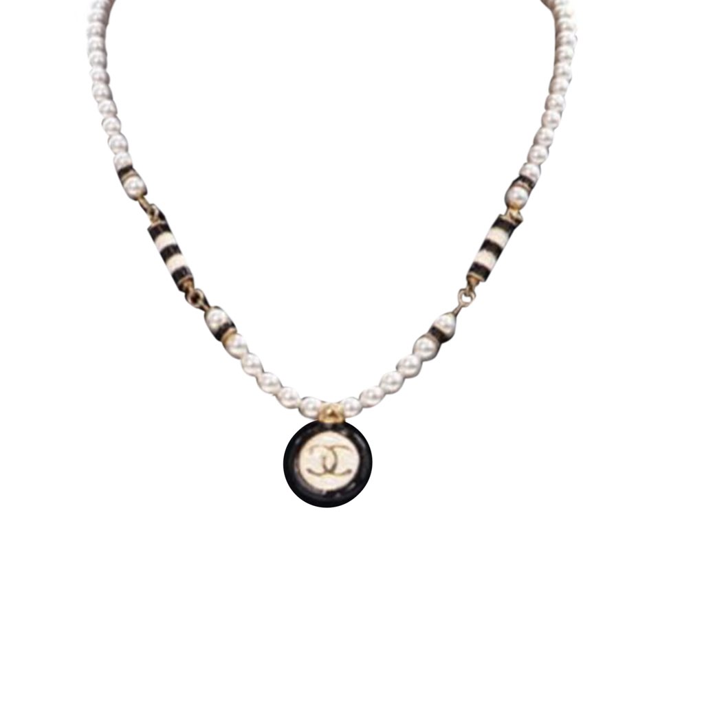 Chanel Gold Plated Faux Pearl CC Pendant Necklace