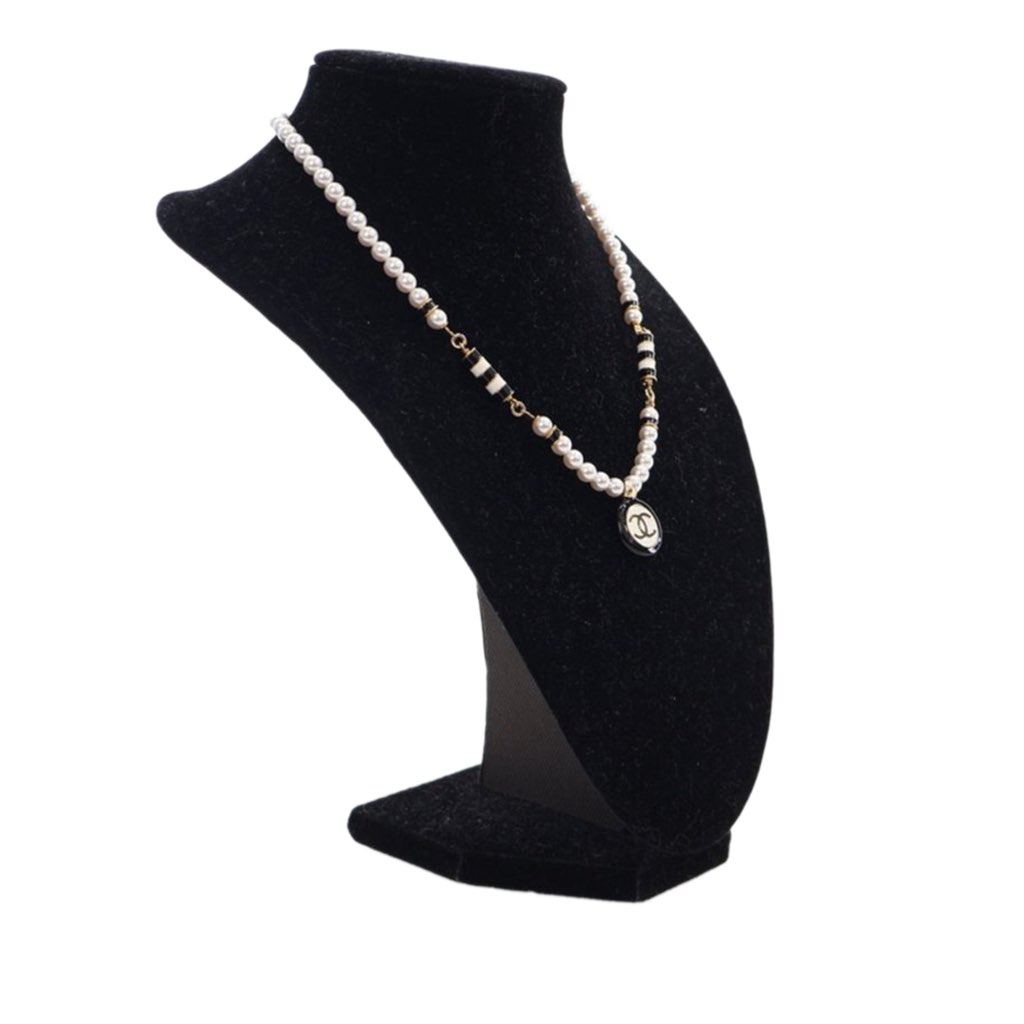 Chanel Gold Plated Faux Pearl CC Pendant Necklace - 3