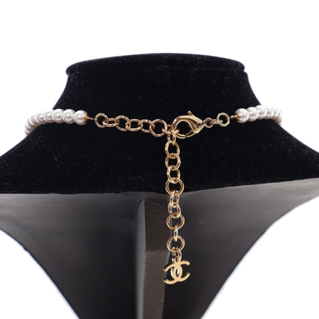 Chanel Gold Plated Faux Pearl CC Pendant Necklace - 4