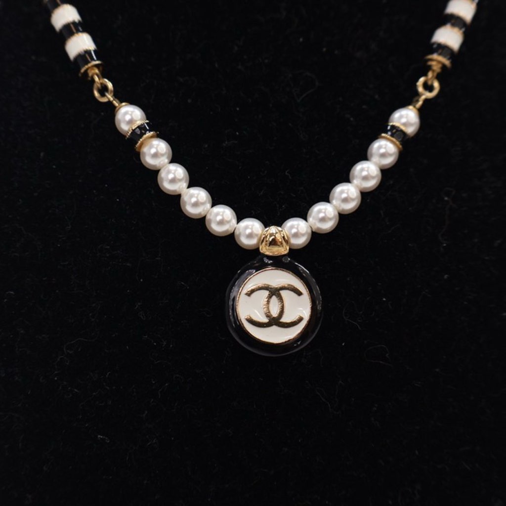 Chanel Gold Plated Faux Pearl CC Pendant Necklace - 5