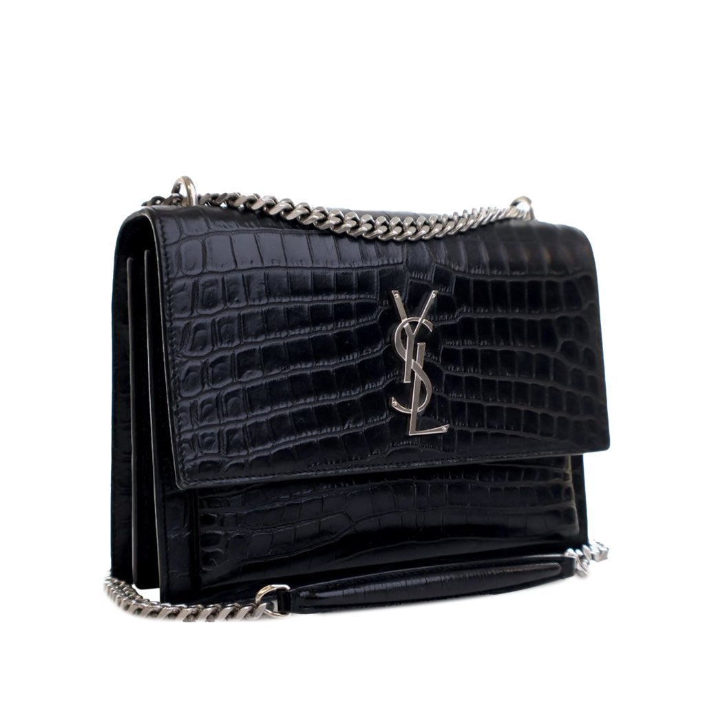 Saint Laurent Medium Croc Embossed Calfskin Sunset Flap Crossbody - 2