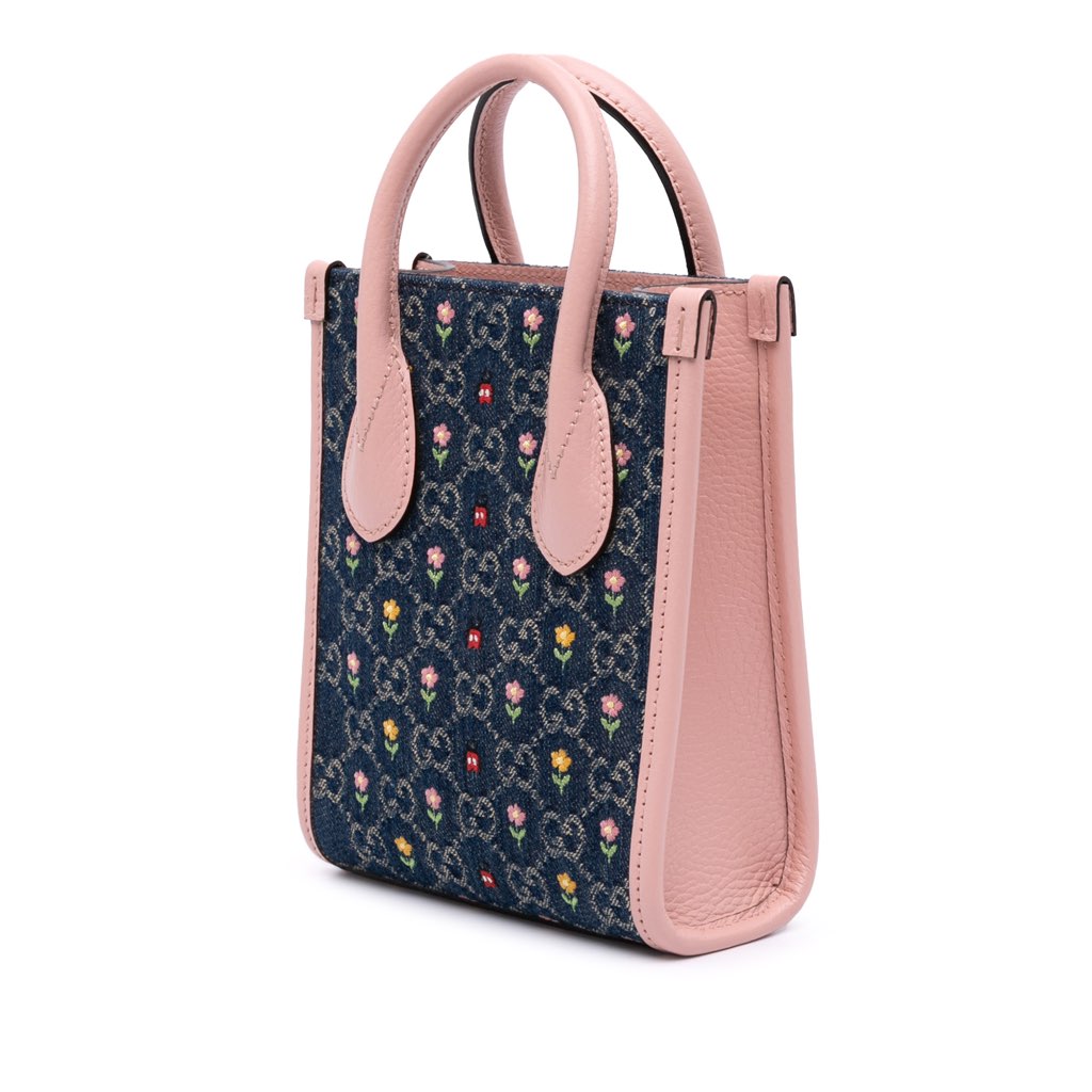 Gucci Mini GG Denim Interlocking G Flowers Tote - Back view