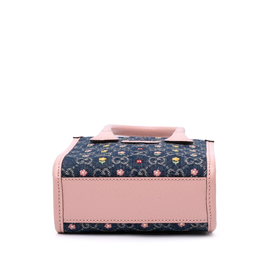 Gucci Mini GG Denim Interlocking G Flowers Tote - Image 6