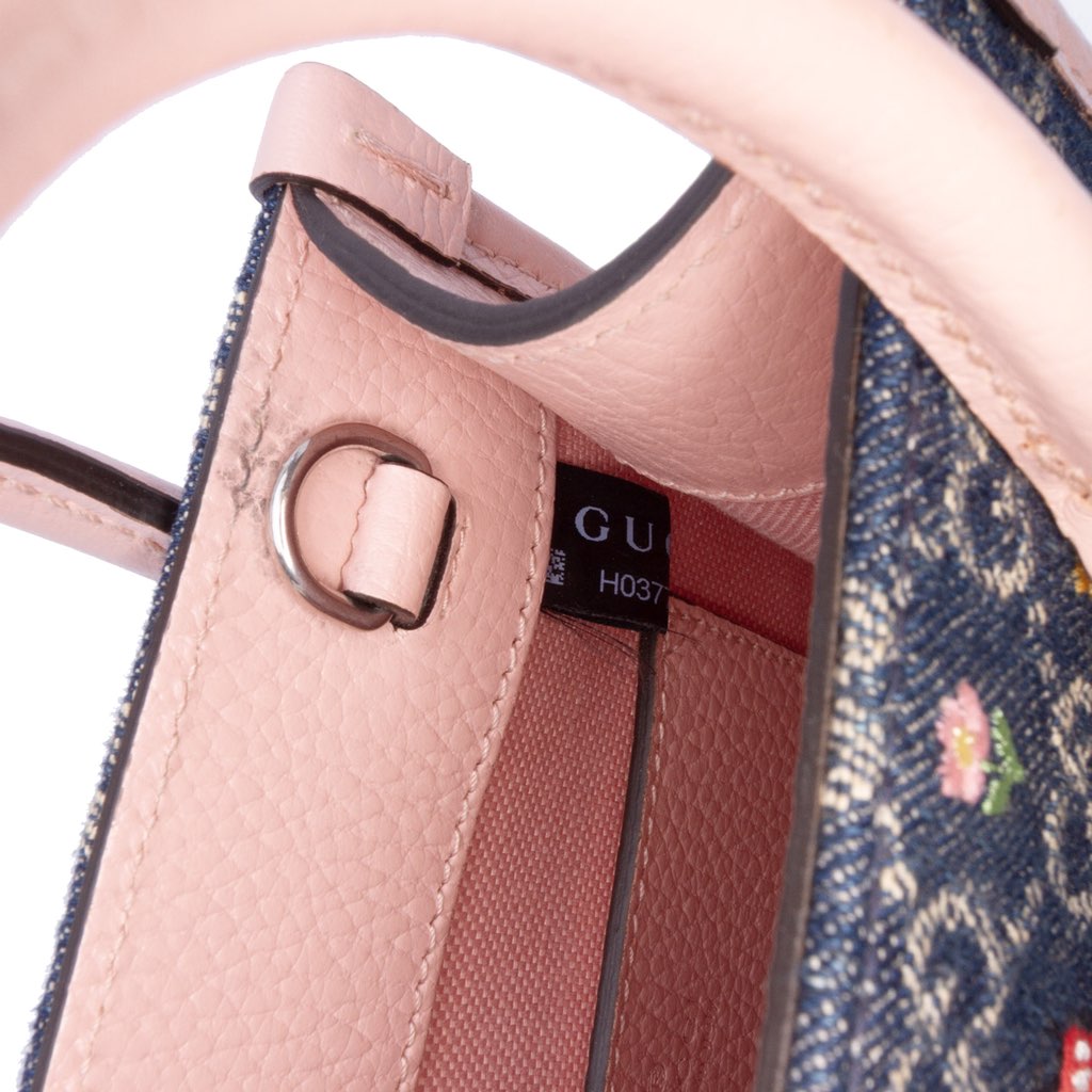 Gucci Mini GG Denim Interlocking G Flowers Tote - Side view