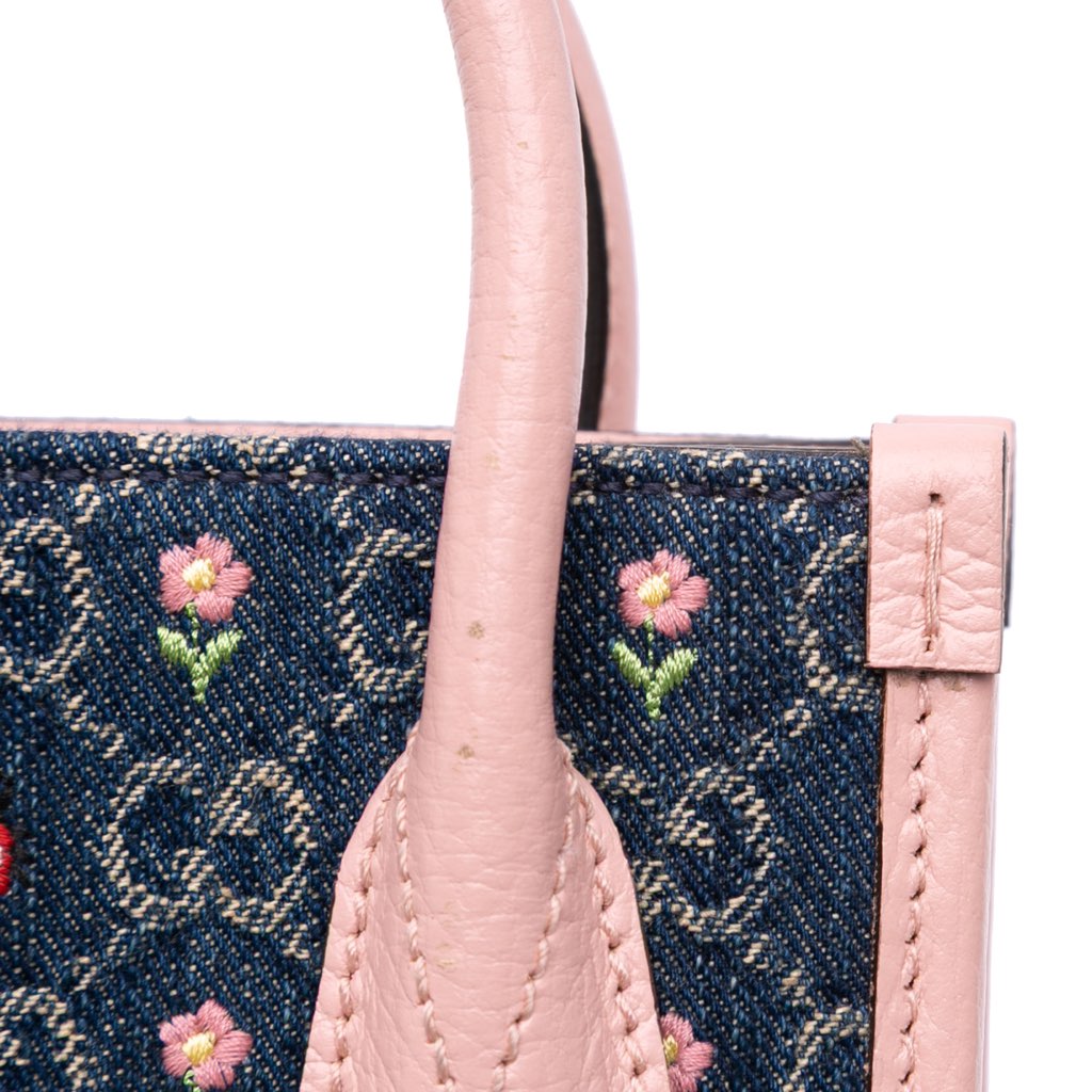 Gucci Mini GG Denim Interlocking G Flowers Tote - Image 11